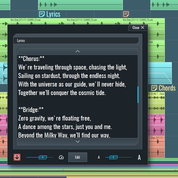 This is an image of the SoundBridge: DAW's teleprompter comment feature.