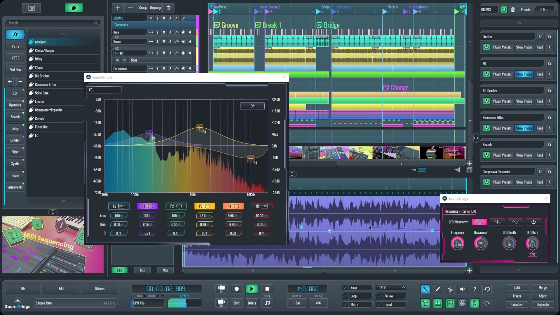 An image of the SoundBridge: DAW interface.